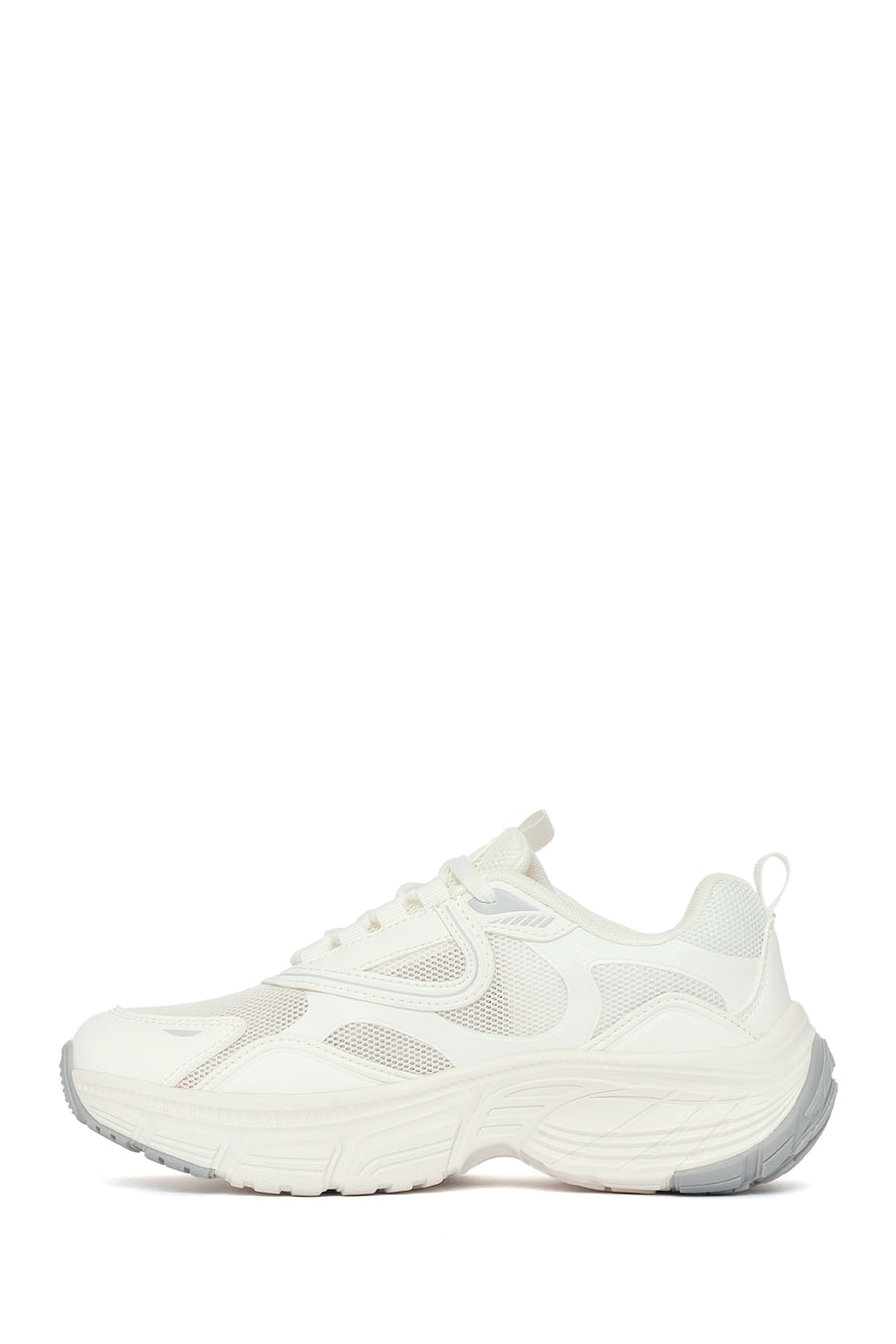 Women's White Lace-Up Chunky Sole Charm Sneakers