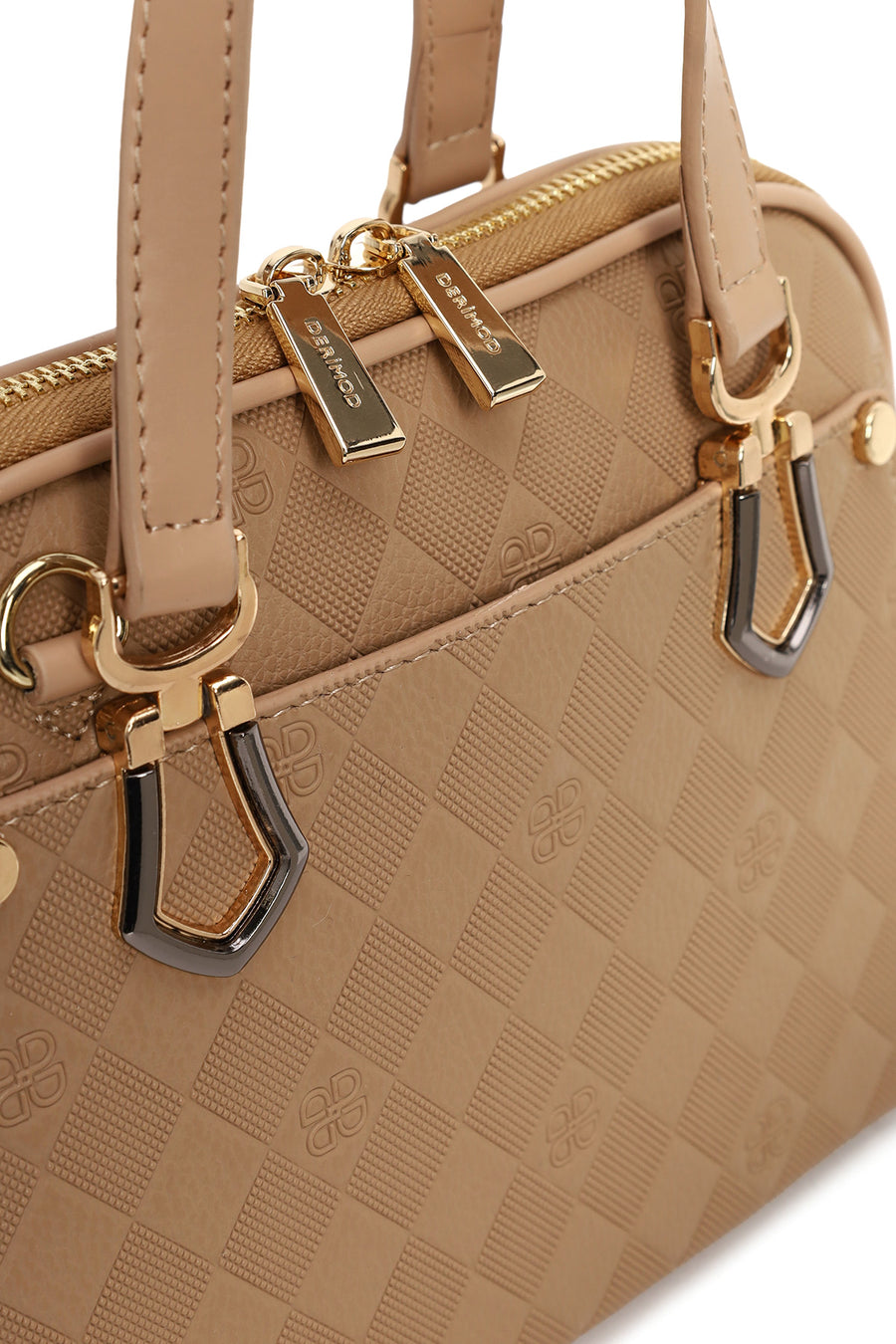 Woman Beige Long-Strap Printed Shoulder Bag