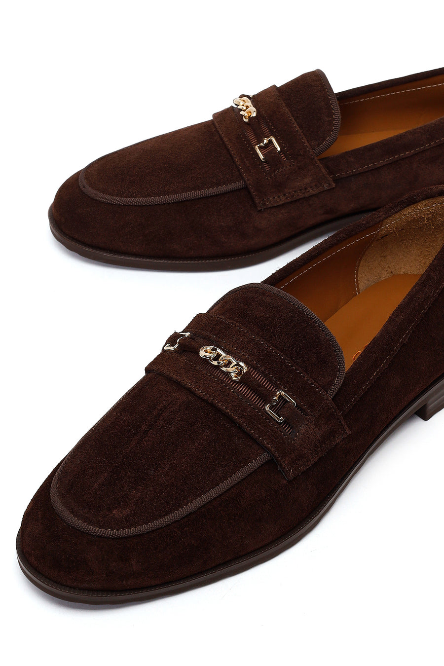 Woman Brown Buckled Suede Masculine Loafer