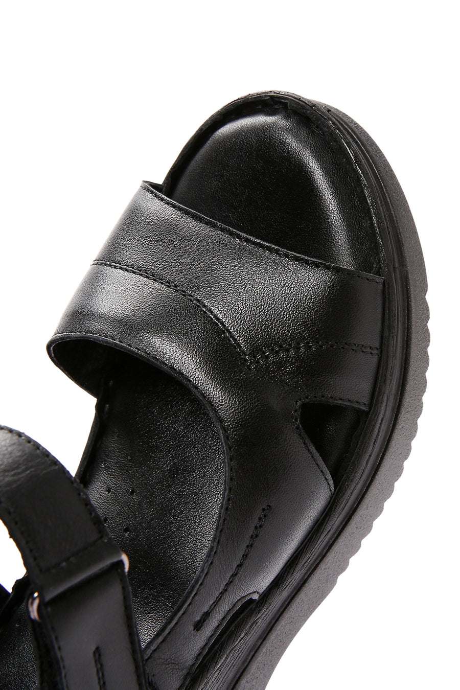 Women's Black Thick Sole Ankle Strap Leather Comfort Sandals