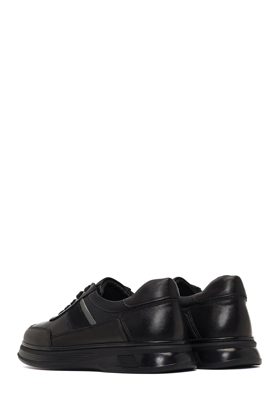 Erkek Siyah Bağcıklı Deri Casual Sneaker