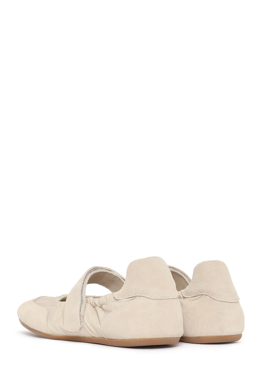 Women's Cream Strapped Leather Sport Ballet Flats