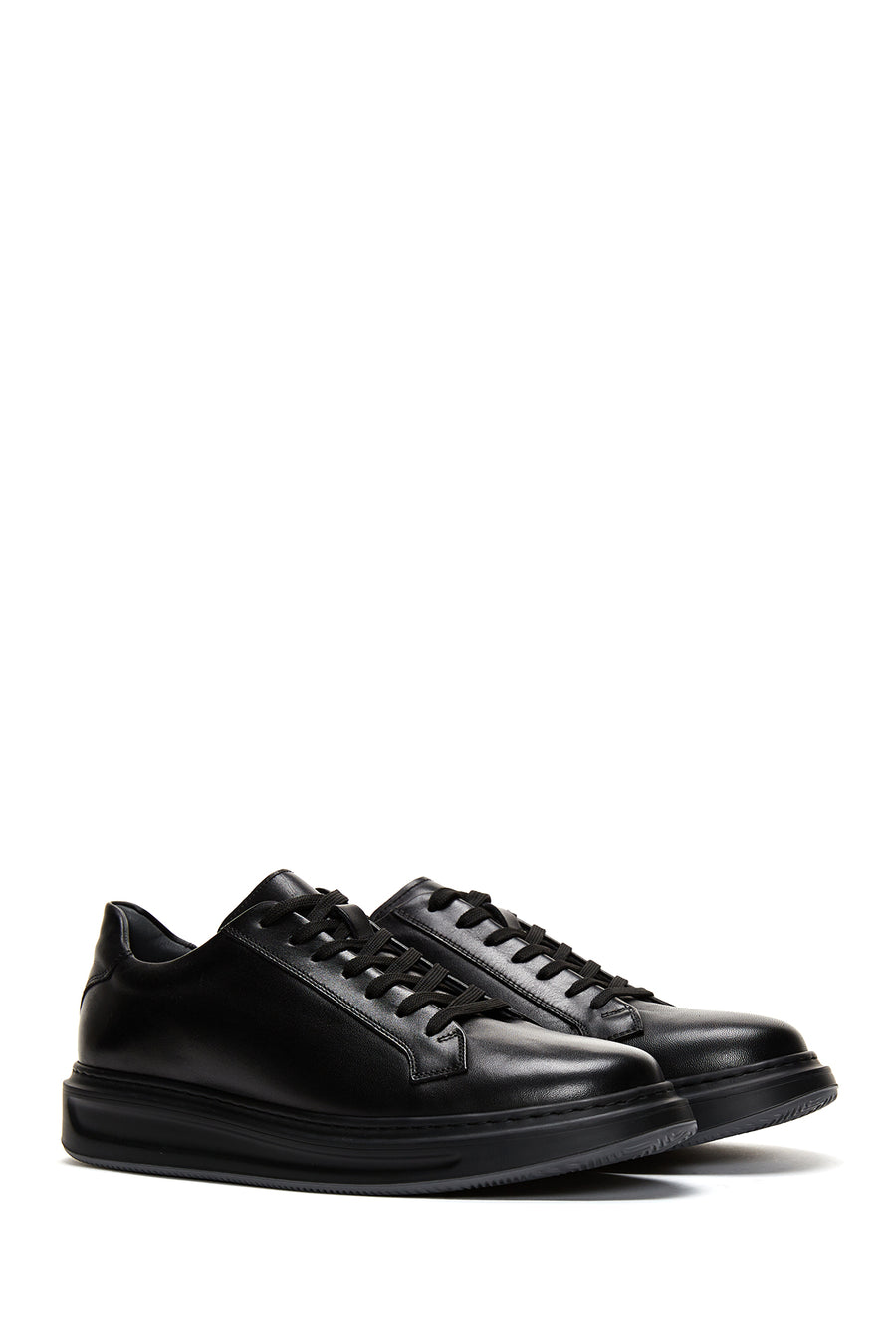 Men's Black Leather Thick Soled Sneaker