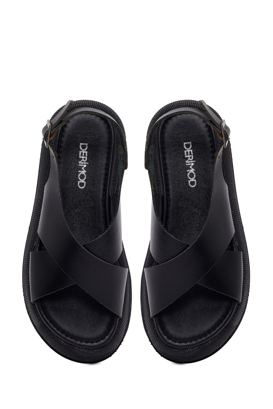 Woman Black Buckled Thick-Soled Leather Sandal
