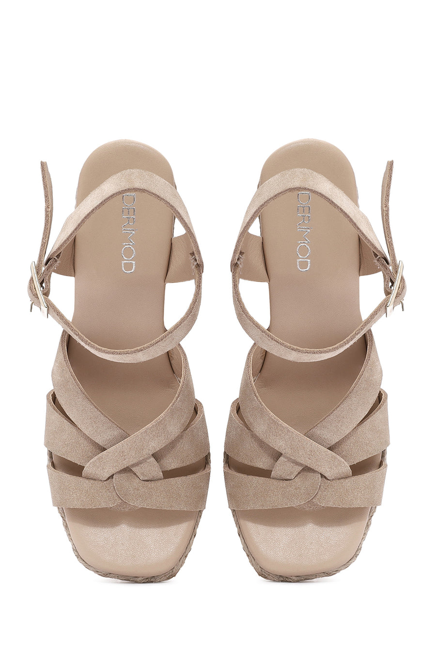 Women's Cream Ankle Buckle Platform Suede Leather Espadrille