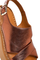 Kadın Bronz Kalın Tabanlı Metalik Deri Comfort Sandalet | Derimod