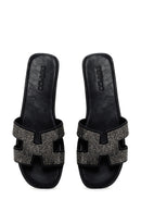 Women's Black Stone Slippers | Derimod