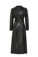 Jenny Women's Black Fur Belt Detailed Leather Trench Coat | Derimod