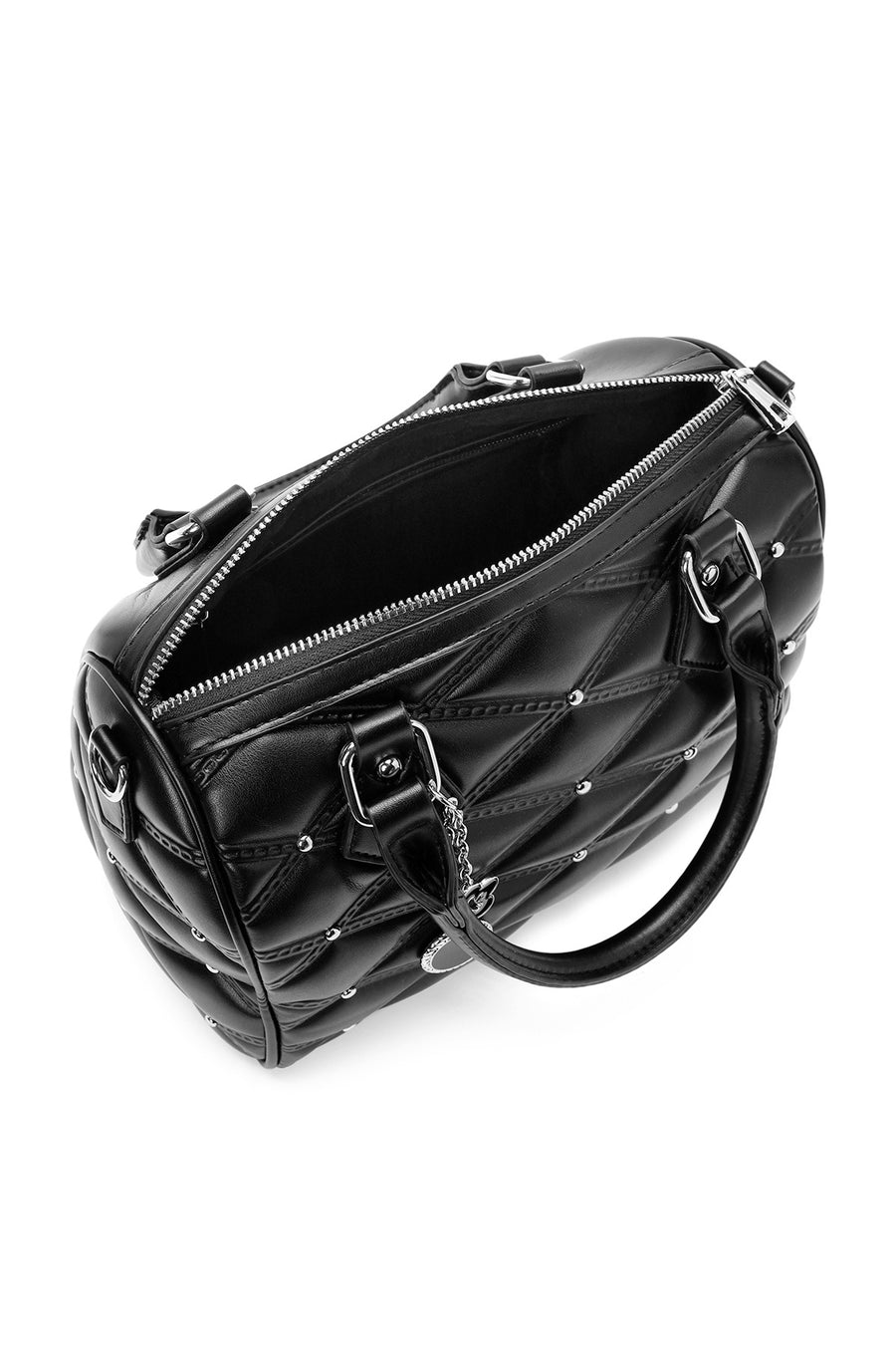Women's Black Long Strap Accessory Quilted Patterned Handbag