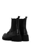 Women's Black Chain Detail Leather Chelsea Boots | Derimod