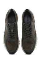 Men's Khaki Leather Suede Detailed Thick Soled Sneaker | Derimod