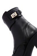 Women's Black Leather Buckle Heeled Boots | Derimod