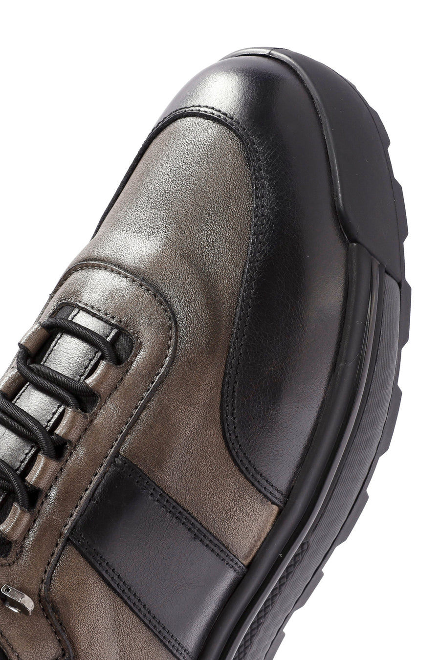 Erkek Siyah Bağcıklı Deri Sneaker