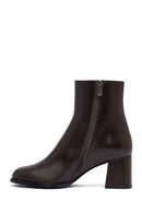 Woman Brown Zip Closure Chunky Heeled Leather Boots | Derimod