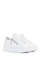 Women's White Thick Sole Side Zipper Leather Sneaker | Derimod