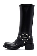 Women's Black Leather Buckle Boots | Derimod