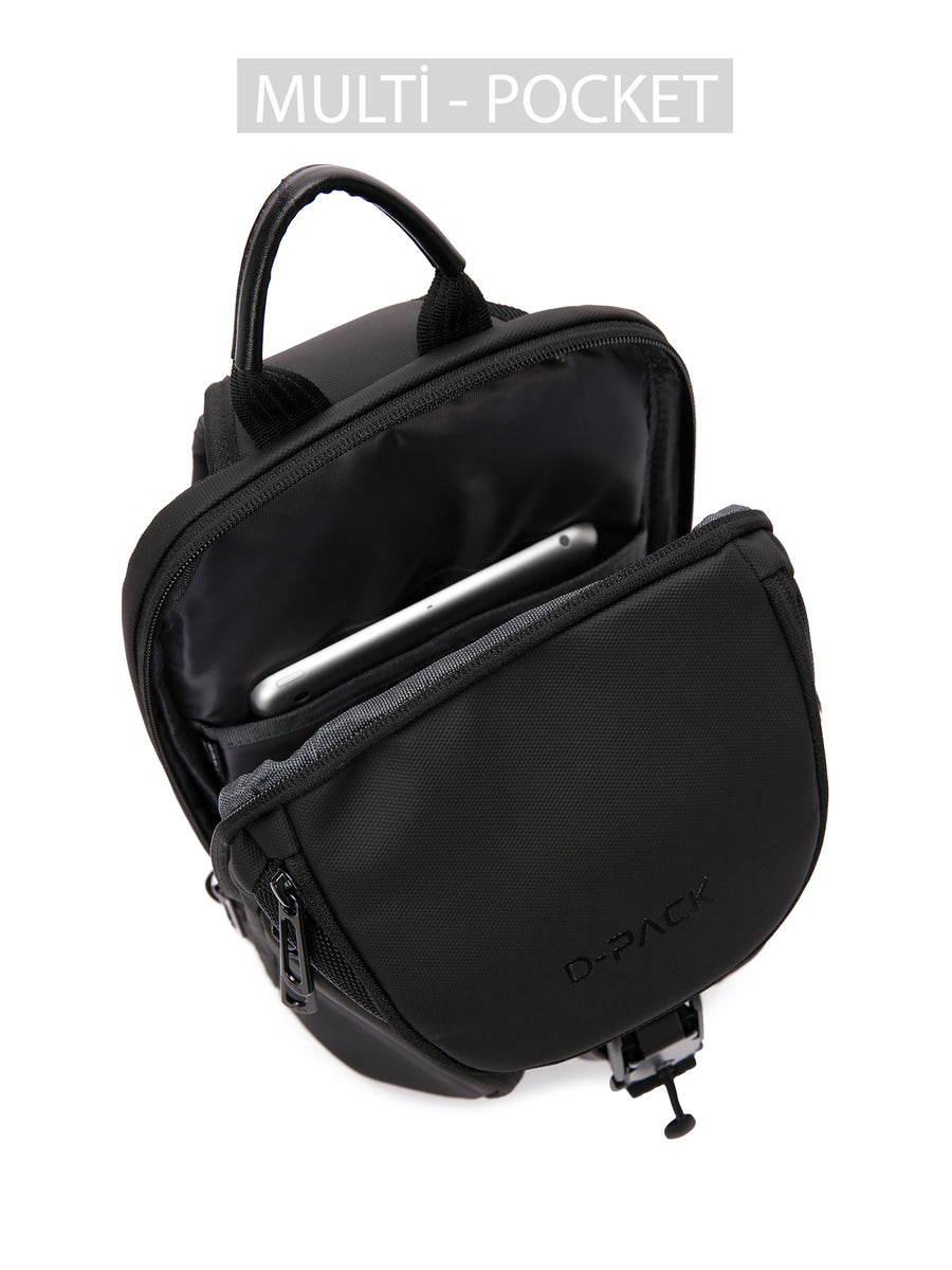 D-Pack Men's Black Long Strap Shoulder Bag