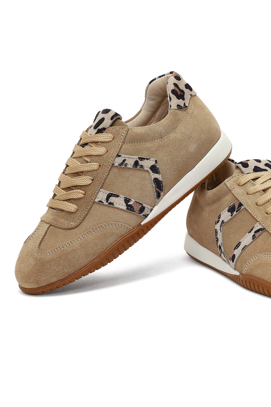 Kadın Bej Bağcıklı Süet Deri Sneaker