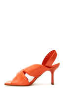 Women's Orange Leather Heeled Sandals | Derimod