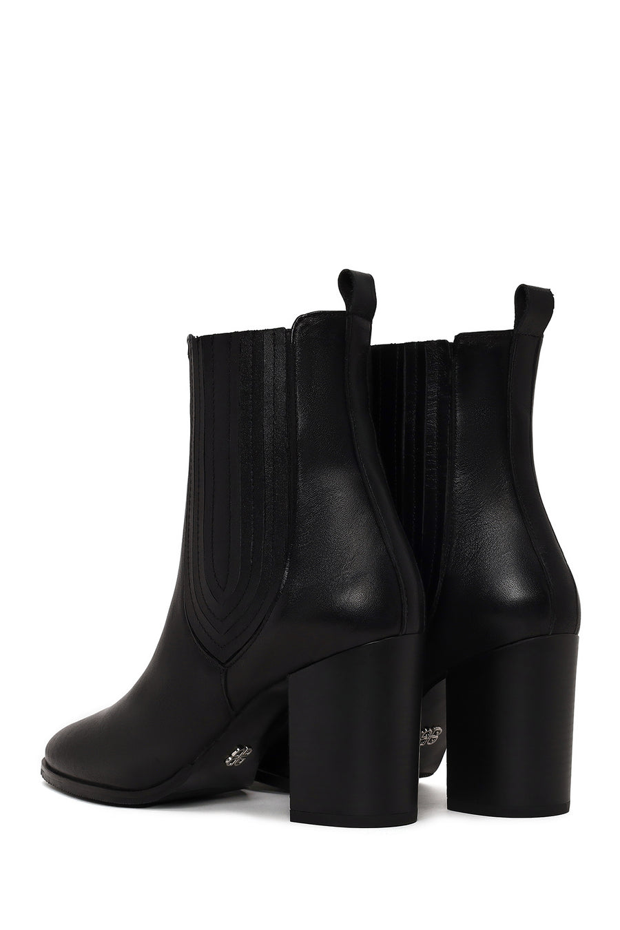 Woman Black Thick-Heeled Leather Chelsea Boots