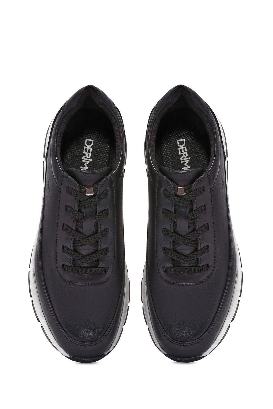 Erkek Siyah Bağcıklı Kalın Tabanlı Deri Casual Sneaker