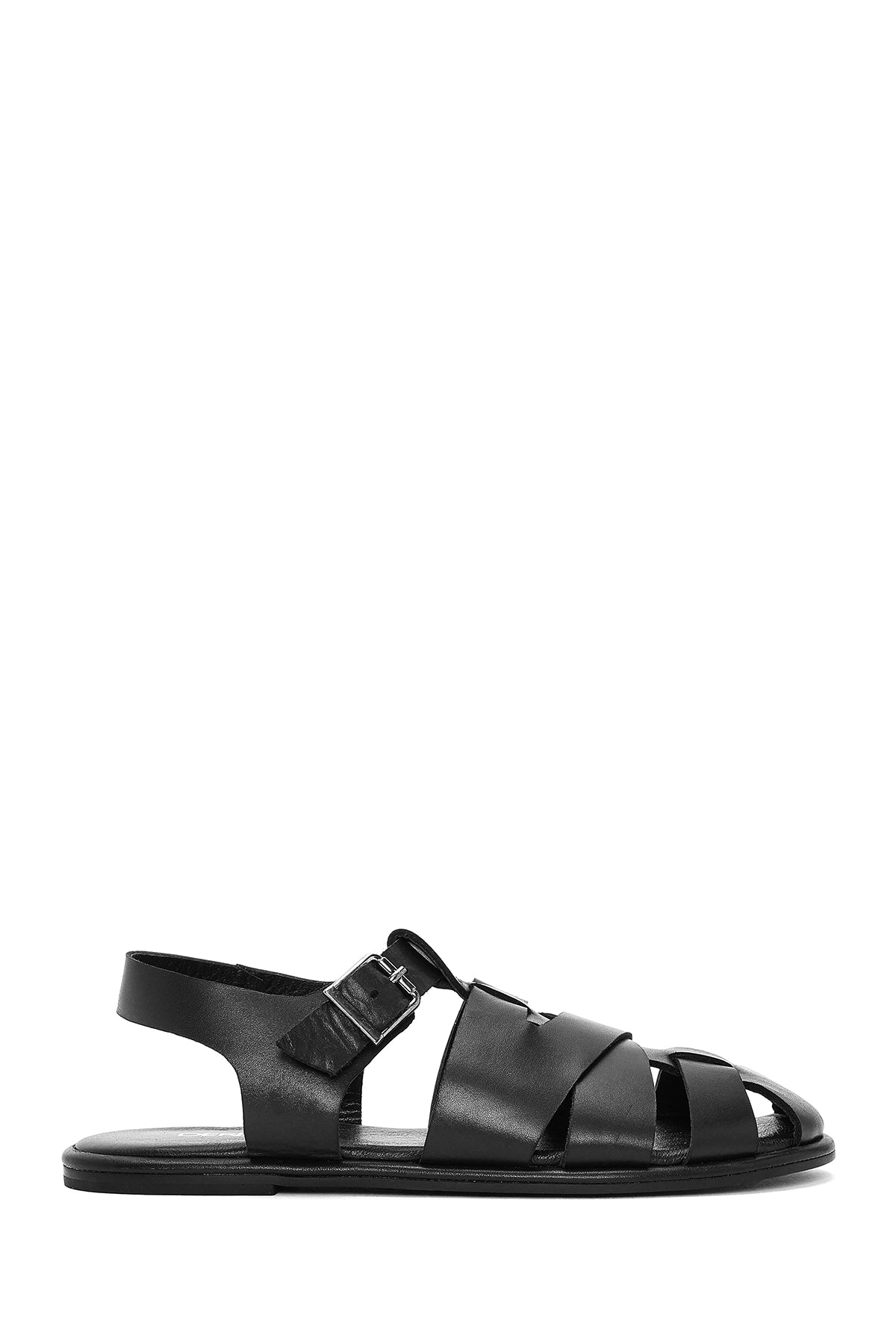 Kadın Siyah Tokalı Deri Sandalet 25SFD152718 | Derimod