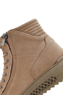 Men's Beige Double Zipper Nubuck Leather Casual Boots | Derimod