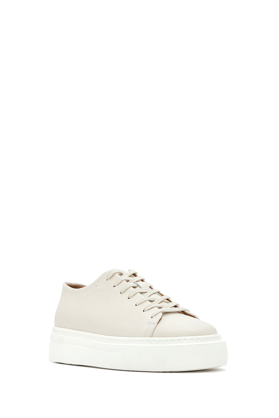 Men's White Lace-up Thick-Sole Leather Sneaker