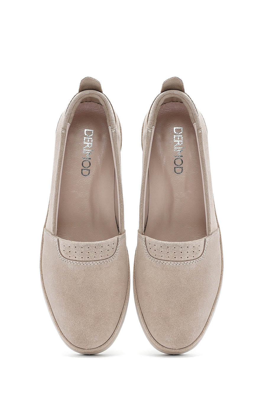 Women's Beige Wedge Heel Suede Leather Comfort Loafer