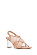 Kadın Bej Bilekten Tokalı Kalın Topuklu Kumaş Sandalet | Derimod