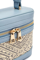 Women's Blue Long Strap Patterned Mini Box Crossbody Bag | Derimod