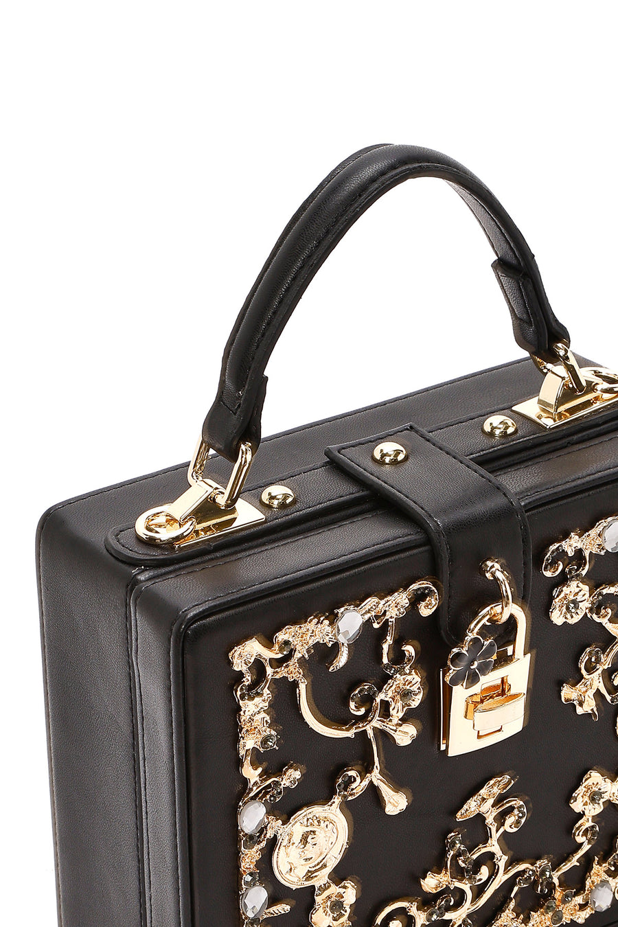 Women's Black Long Strap Patterned Clutch Bag