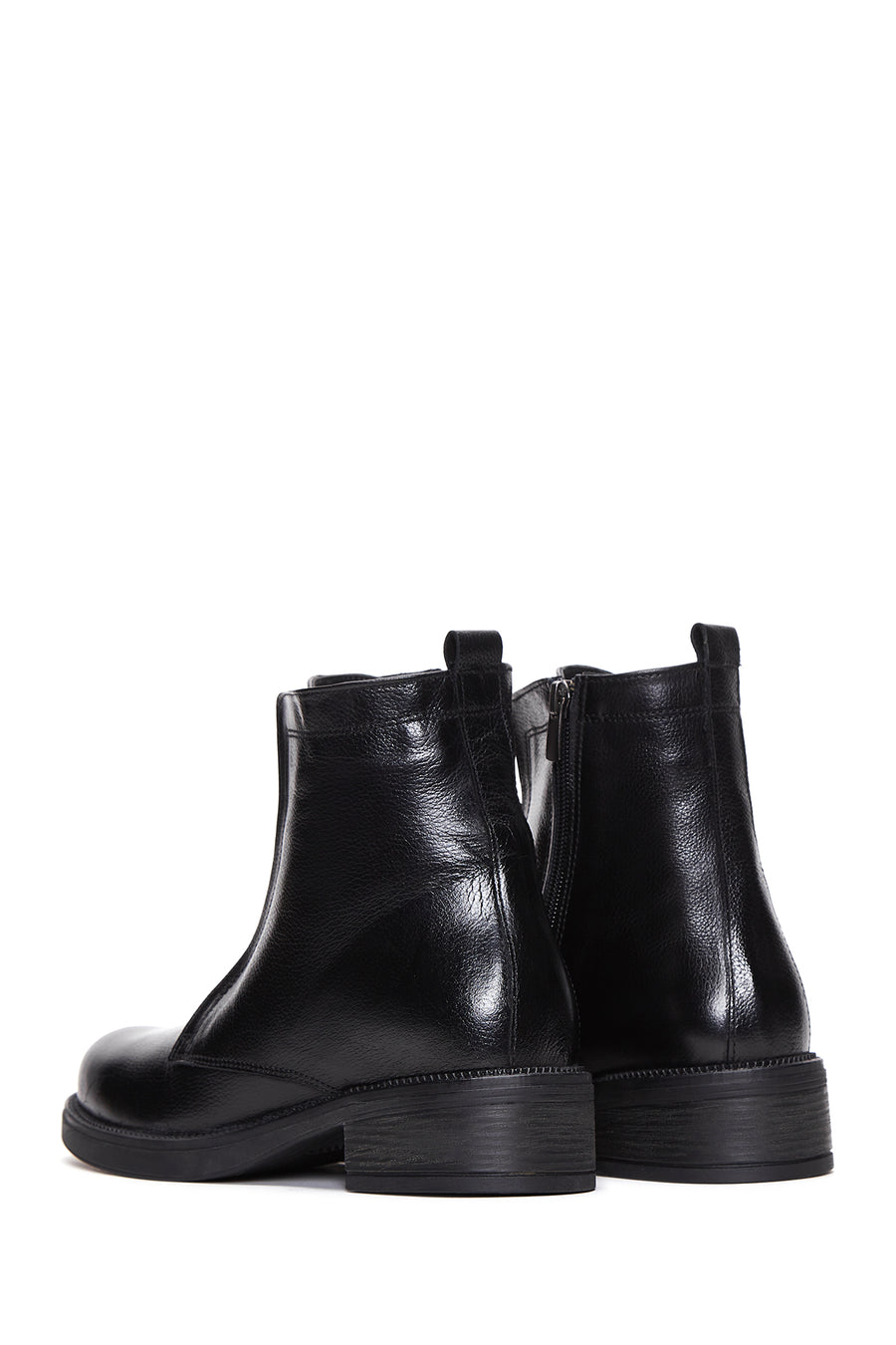 Women's Black Leather Zippered Casual Boots