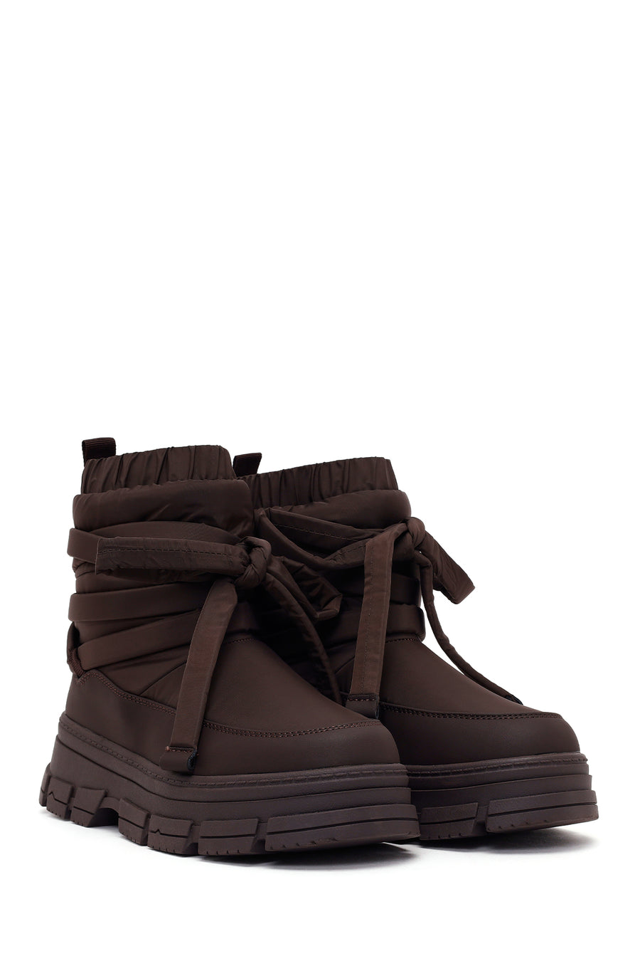 Woman Brown Thick-Soled Fabric Boots