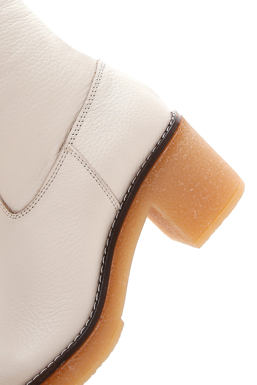 Women's Beige Leather Zippered Heeled Boots