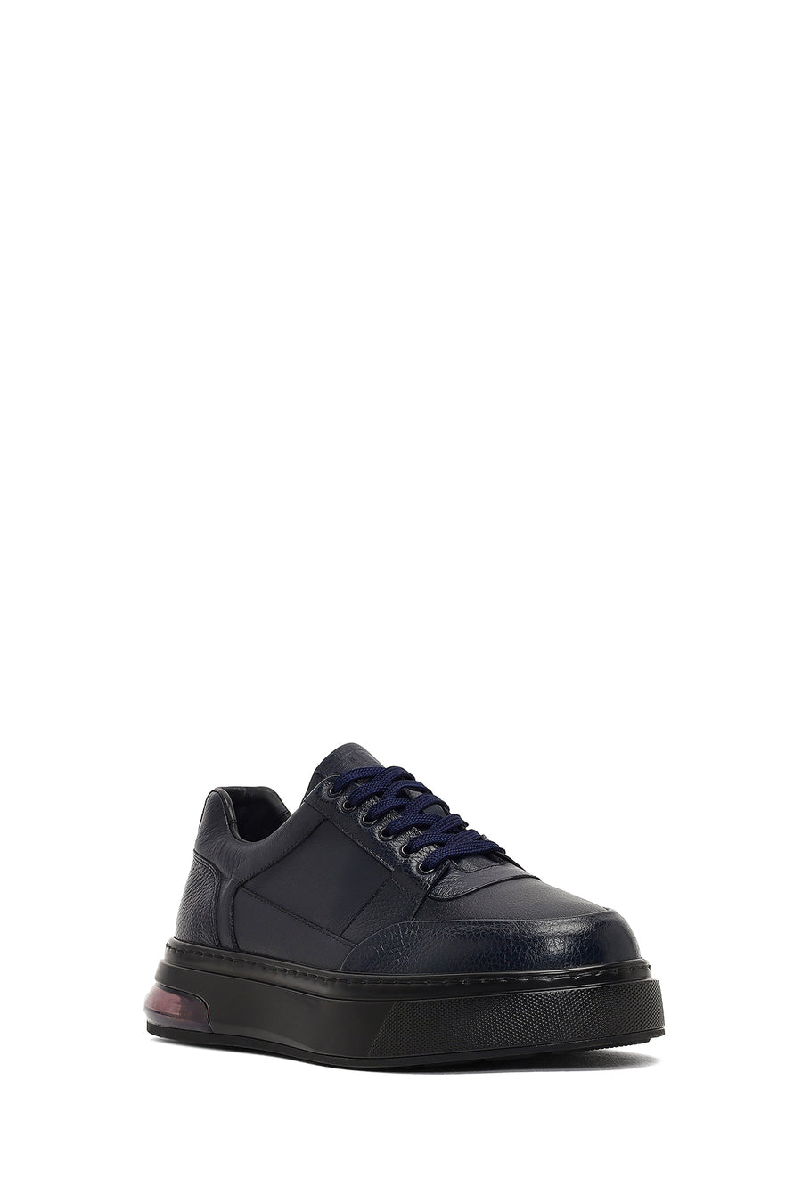 Men's Navy Blue Lace-Up Thick Sole Leather Sneaker