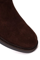 Woman Brown Zip Closure Thick-Heeled Suede Boots Casual Boots | Derimod