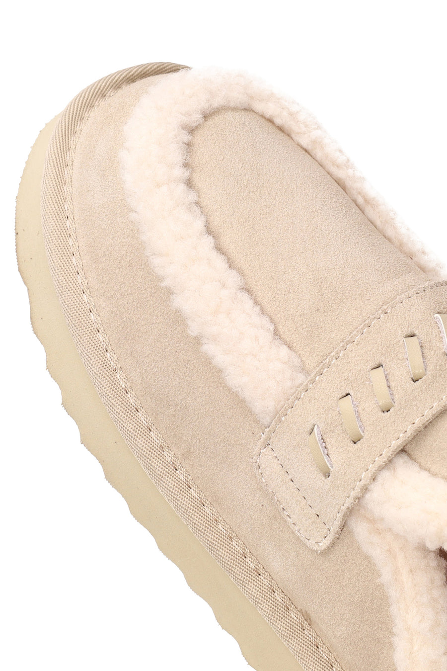 Woman Beige Thick-Soled Fur-Lined Suede Teddy Slipper