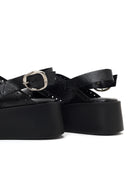 Women's Black Ankle Buckle Platform Wedge Leather Sandals | Derimod