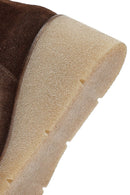 Woman Brown Zippered Wedge Heel Suede Leather Boat | Derimod