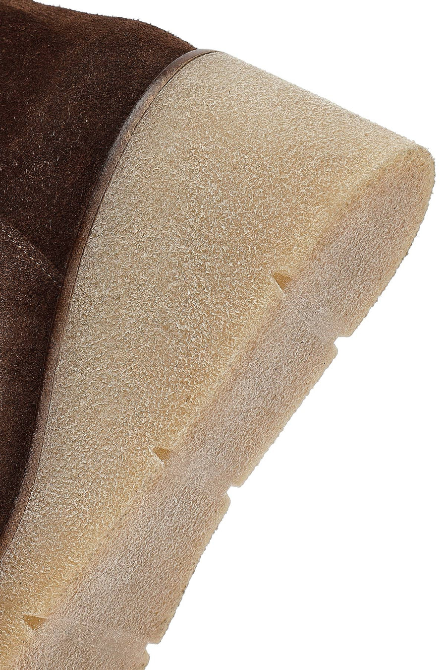Woman Brown Zippered Wedge Heel Suede Leather Boat