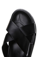 Men's Black Leather Casual Flat Slippers | Derimod