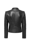 Glam Women's Black Short Leather Jacket | Derimod