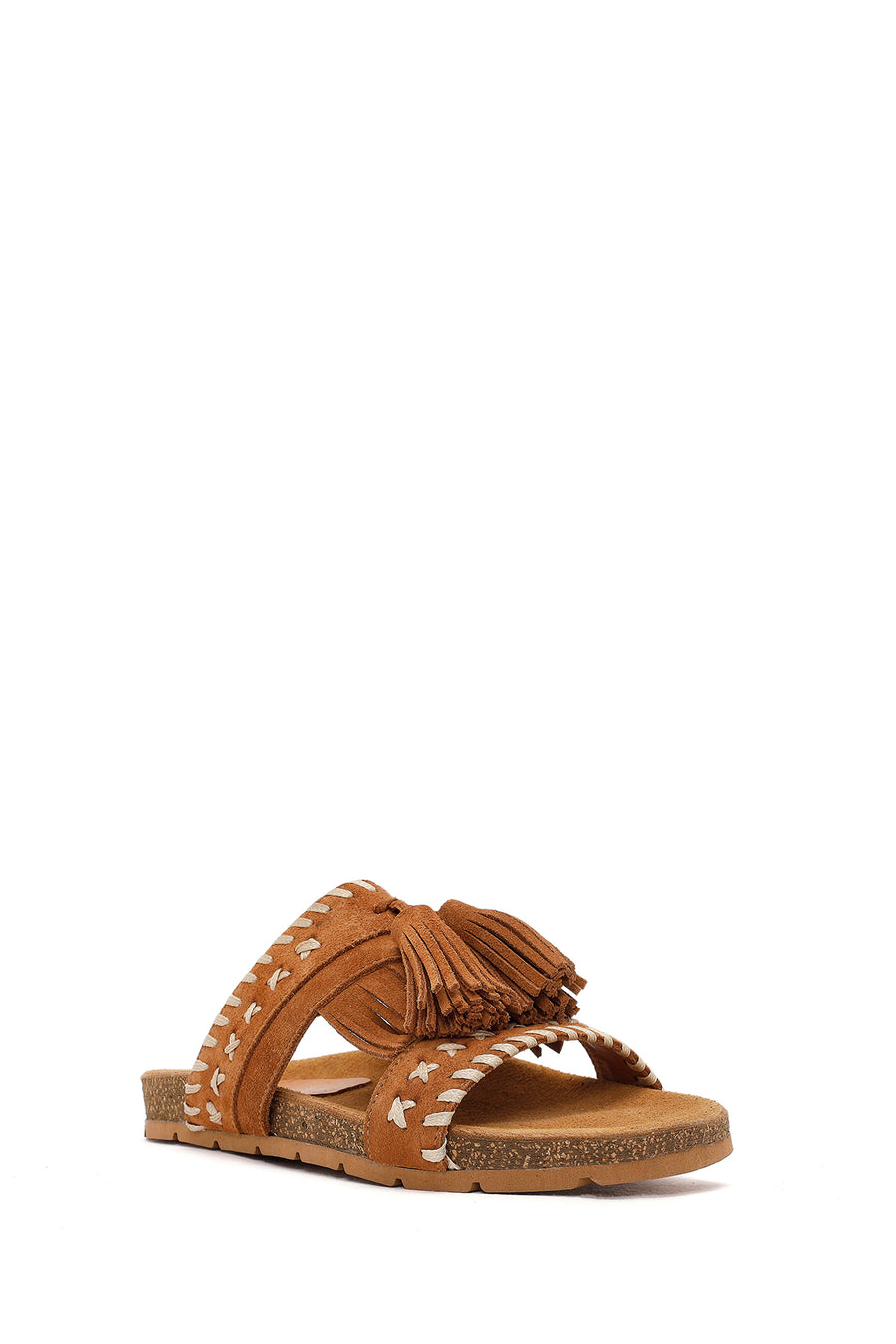 Women's Tan Tassel Suede Leather Slippers