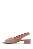 Women's Mink Suede Leather Thick Heeled Sandals | Derimod