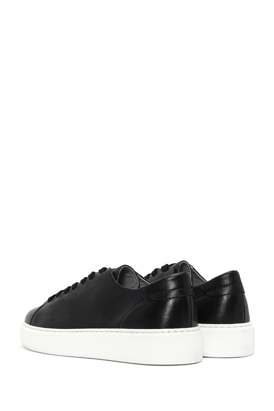 Men's Black Lace-up Thick-Sole Leather Sneaker