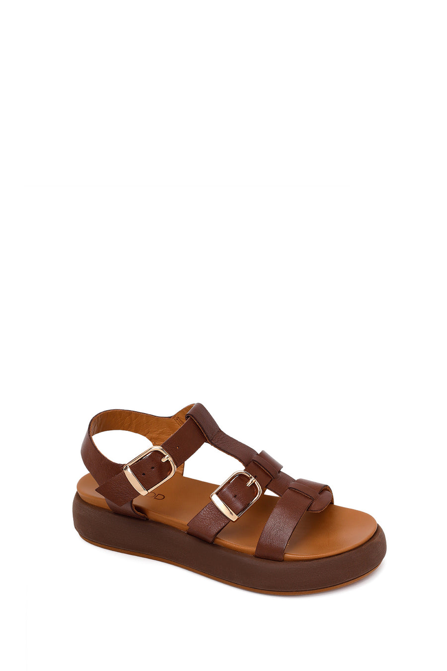 Woman Brown Buckled Thick-Soled Leather Sandal