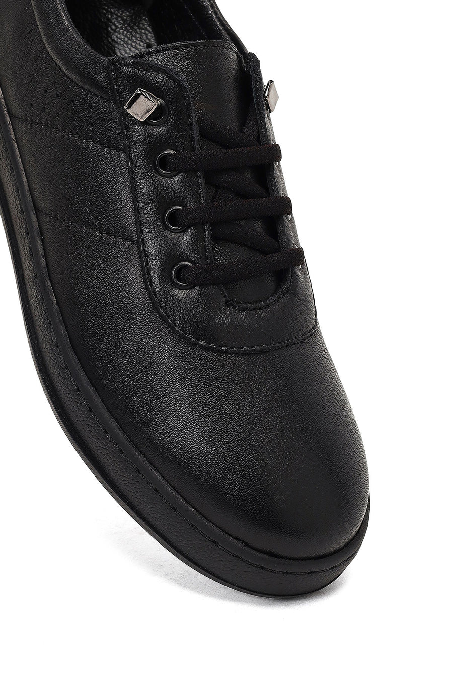 Woman Black Lace-Up Leather Comfort Shoes