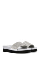 Women's Silver Thick Soled Stone Slippers | Derimod