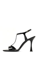 Women's Black Ankle Buckle High Heeled Patent Leather Sandals | Derimod